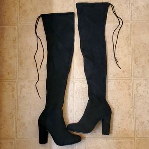 Faux Suede Bow Thigh-High Boots | Black (Great Condition) - Copy